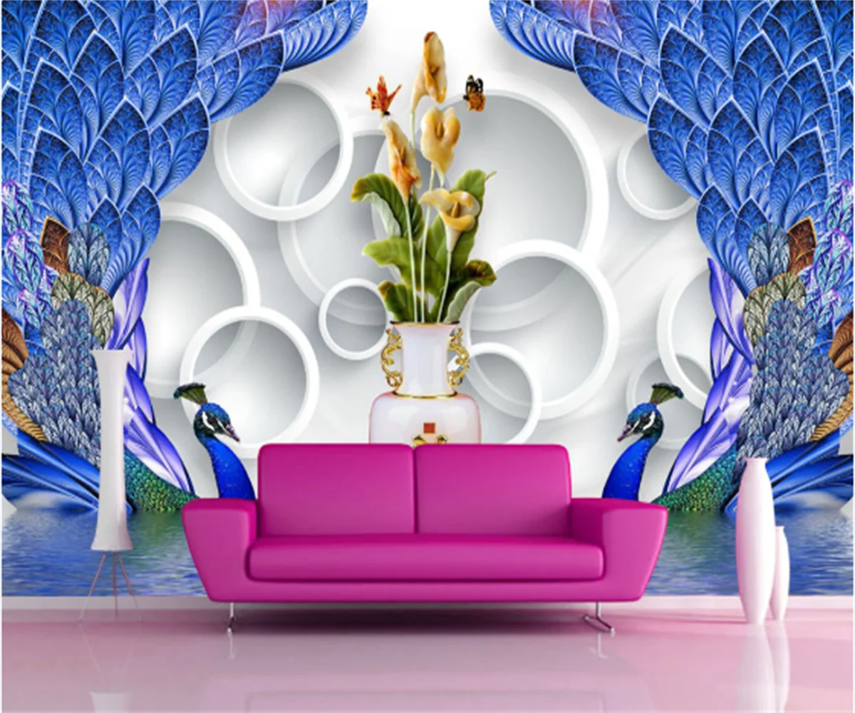 Nordic Auspicious Wealth Peacock Vase Living Room Bedroom Hotel Wallpaper Customize Any Size Wallpaper Mural papel de parede 3d