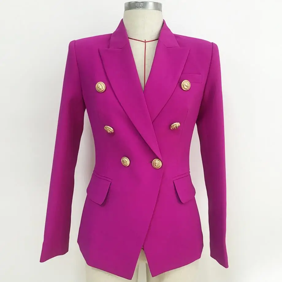 

Newest Designer Blazer Women's fashion Slim Buttons Double Breasted Blazer Jacket Purple r1960