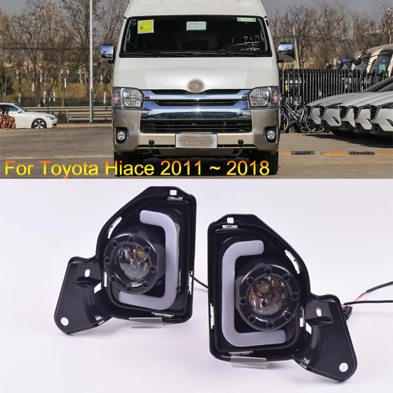 

1 Pair Car LED Daytime Running Lights Turn Signal Yellow 12V DRL LED Day Light Replace Fog Lamp Cover for Toyota Hiace 2011~2018