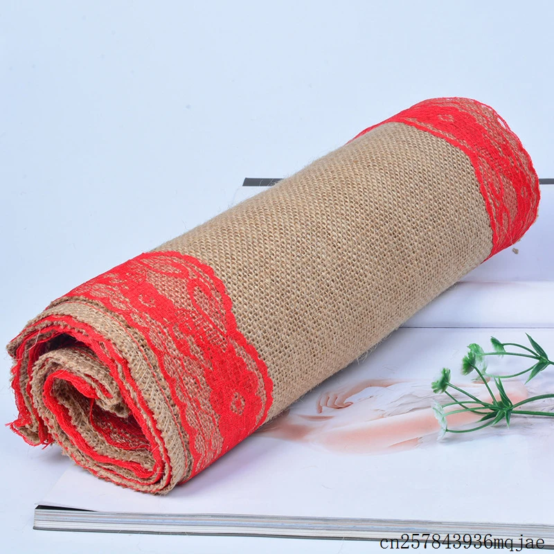 10pcs Vintage Table Runner Burlap Lace Hessian Ribbon Natural Jute Country Style Party Wedding Decoration