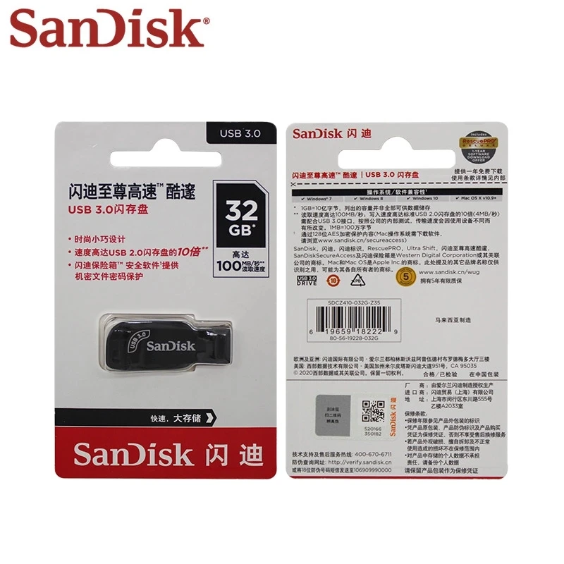 Sandisk 100% USB ดั้งเดิม3.0แฟลชไดร์ฟ CZ410 32GB 64GB 128GB 256GB กล่องใส่ปากกาไดรฟ์หน่วยความจำ U ดิสก์คอมพิวเตอร์ขนาดเล็กรถ