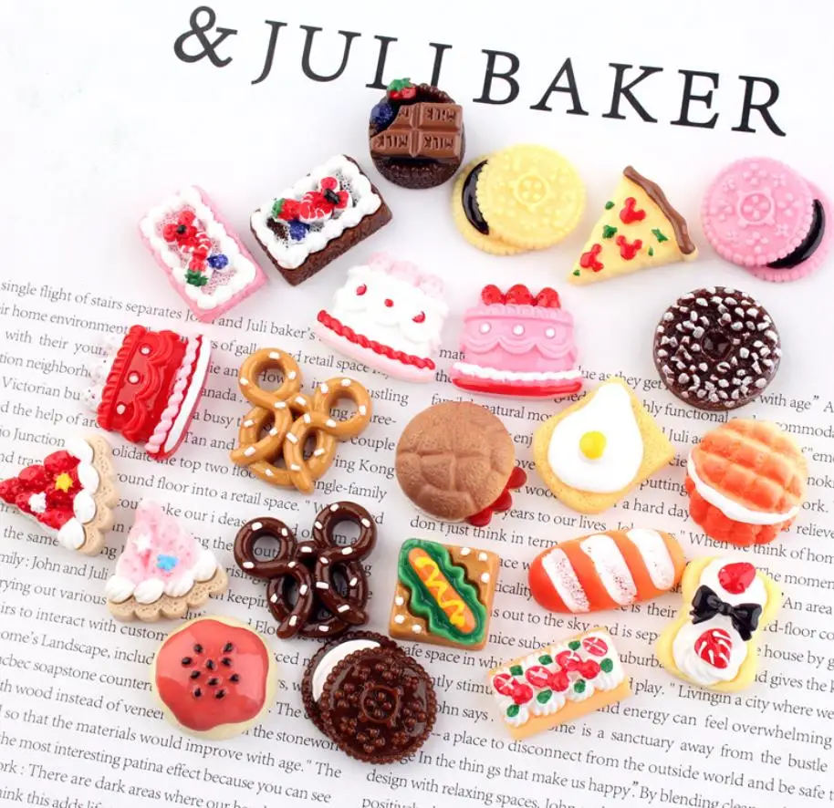 

100 Simulation Food Resin Cabochon Flatbacks Fake Bread Cake Hamburgers Phone Case Decoration Craft DIY Scrapbooking Accessories