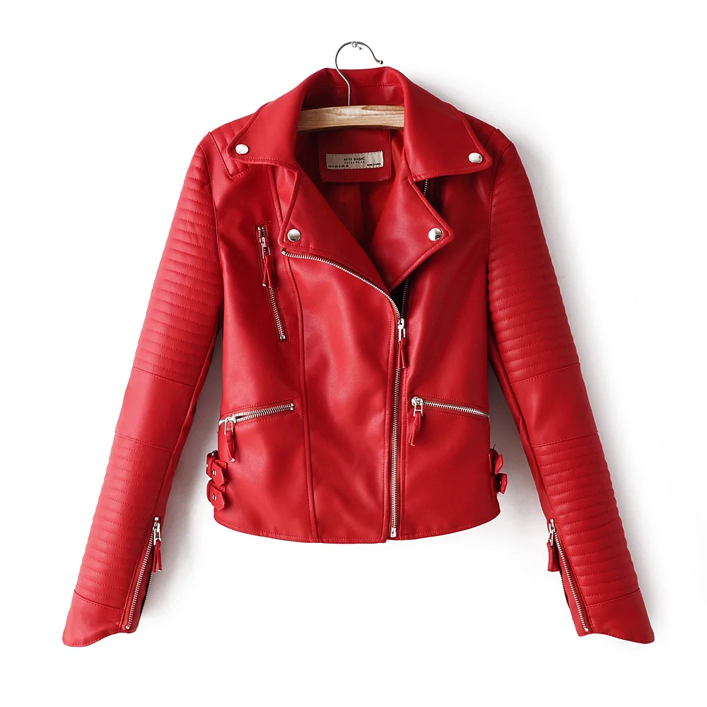 Women Faux Leather Jacket Short Coat S-XL 3color Spring Autumn Clothes Full Lining Long Sleeve Zipper High Quality