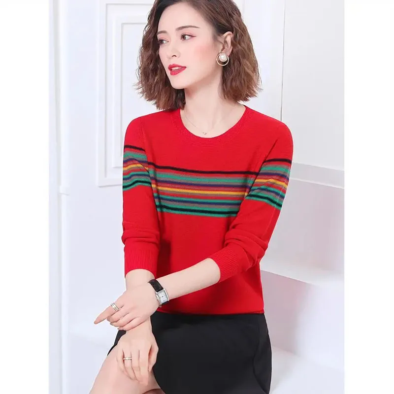 New Ladies Sweater Explosion Women's Clothing Autumn Winter Hedging Round Neck Knitting Hit End Shirt Female Fashion Inside