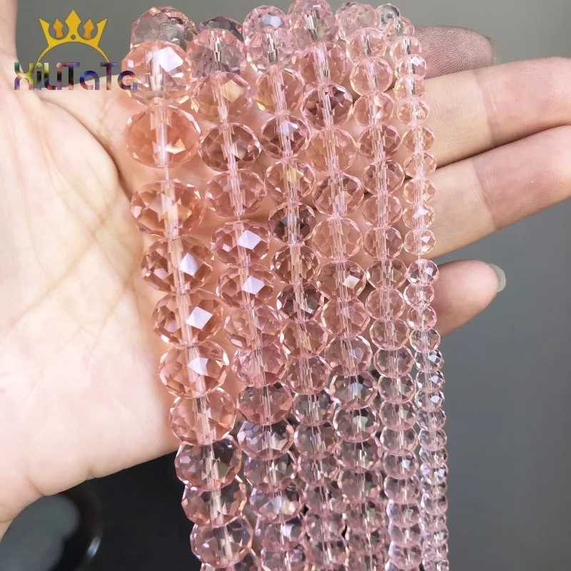 Faceted Pink Glass Crystal Rondelle Beads Loose Spacer Beads For Jewelry Making DIY Bracelet Charm Earrings 15\'\'4/6/8/10/12/14mm