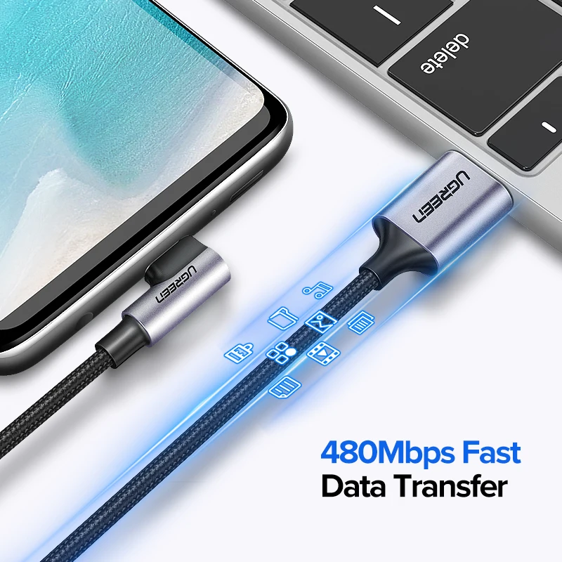 UGREEN Cáp USB C Góc USB Một Để Loại C 3A Cáp Sạc Nhanh Cho Samsung S10 S9 S8 plus Note9 Sạc Nhanh 3.0 Dây USB