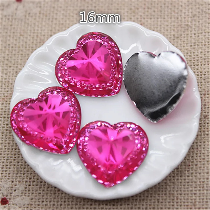 50pcs 16mm Clear/Pink/Blue/Red/Gold Resin Heart Flatback Cabochon DIY Scrapbooking Phone/Wedding Craft
