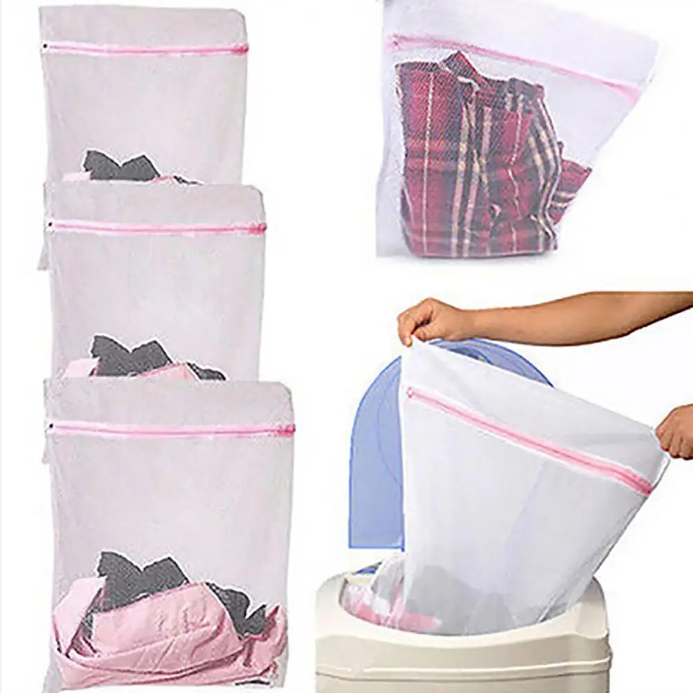 Bolsa de lavandería para el hogar, red de malla con cremallera de gran capacidad, almacenamiento, protección de ropa sucia, 3 tamaños