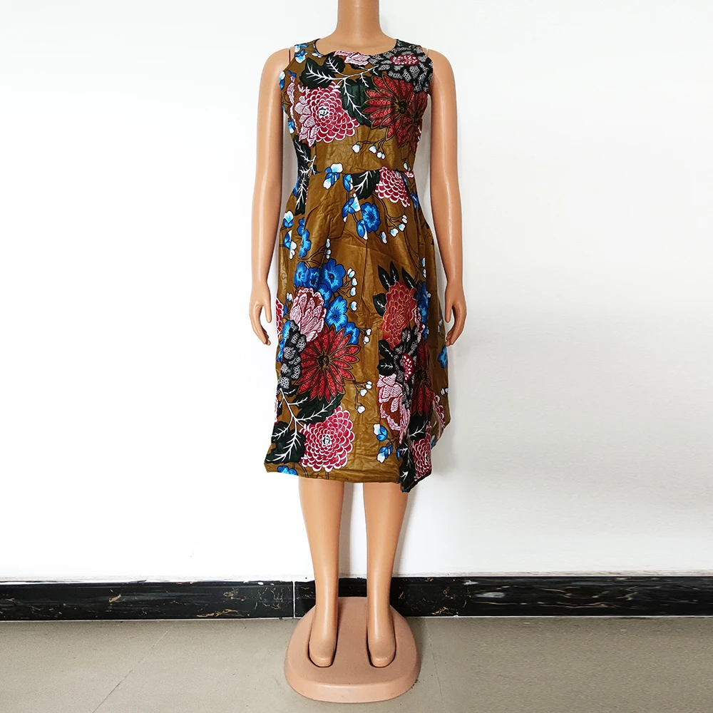 

Африканские платья для женщин без рукавов, хлопковые Вощеные Дашики с цветочным принтом, базин, африканская Женская одежда, женское платье Вечерние