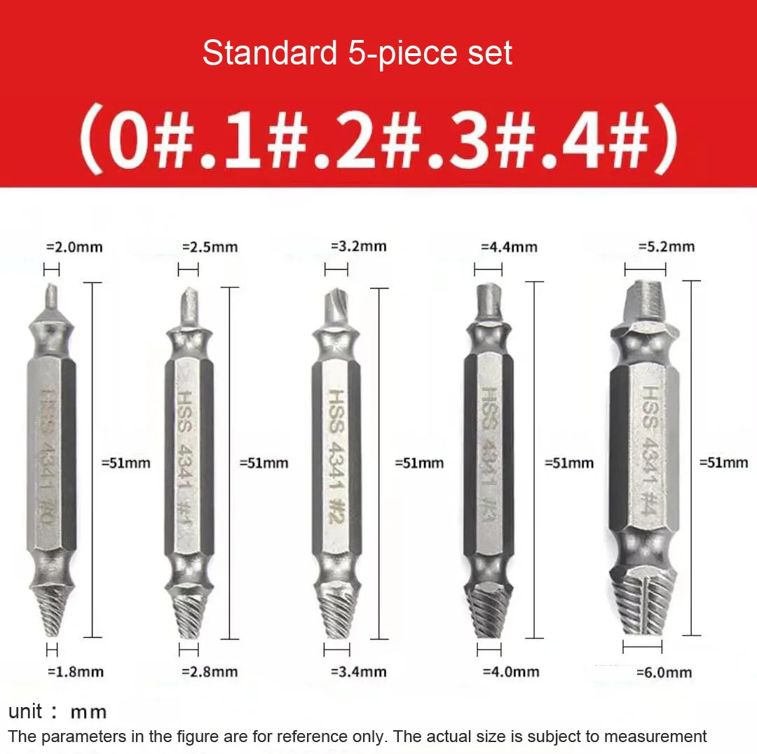 5pcs Damaged Screw Extractor Drill Bit Extractor Drill Set HSS4341 Out Bolt Extractor Bolt Stud Remover Tool Double Head