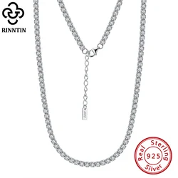 Rinntin Solid 925 Sterling Silver Women's Tennis Necklace Sparkling Round Cubic Zirconia for Women Neck Chain Jewelry SC45