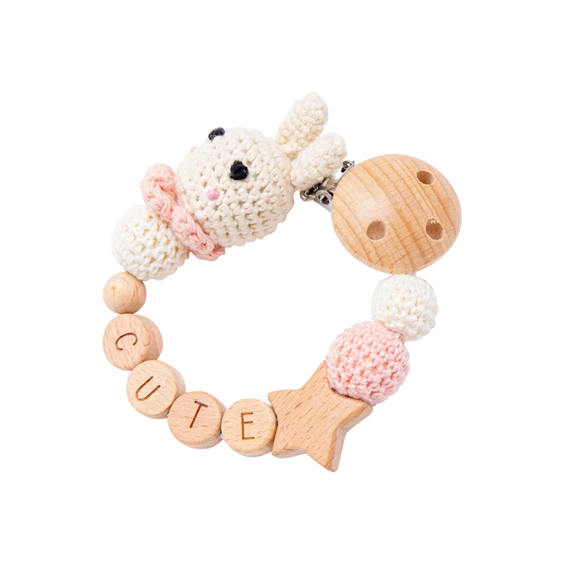 NEW 1PC Baby Wooden Pacifier Chain Clip Customizable Silicone Wooden Teether Bpa Free Personalized Baby Wooden Teething Ring Toy