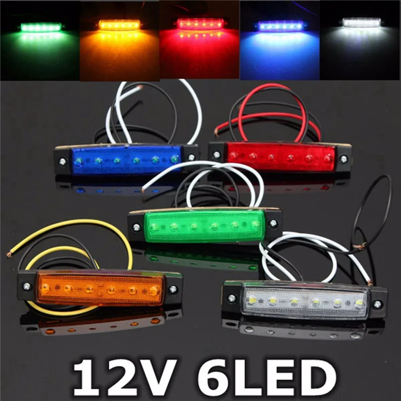 DC12V 6 LED  Truck Trailer Side Marker Indicators Lights Brake Signal Lamp Red Green Yellow White Blue Purple Support Dropship