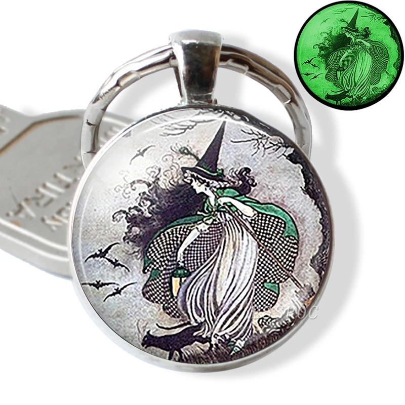 Halloween Luminous Cat Keychain Keyring Glowing In The Dark Cat with Pumpkin Art Picture Glass Key Chain Keyholder Gifts
