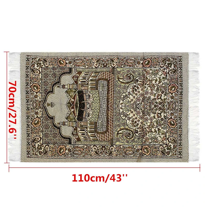 Couverture de prière douce avec pompon, tapis de culte au sol, style ethnique, salon, tapis musulman rectangulaire, optique, 110x70cm