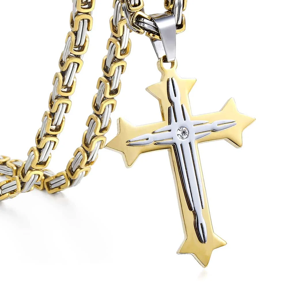 Cross Pendant Necklaces for Men Stainless Steel Gold Color Black Silver color Byzantine Chain Necklace Hip Hop Male Jewelry Gift