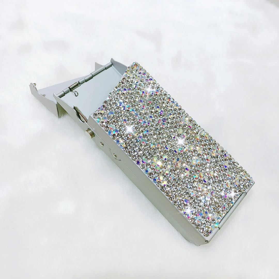 Automatic Bling Rhinestone Cigarette Case for Women, Metal Portable, Diamond Smoking Storage Box, Bling Organizer, Holder