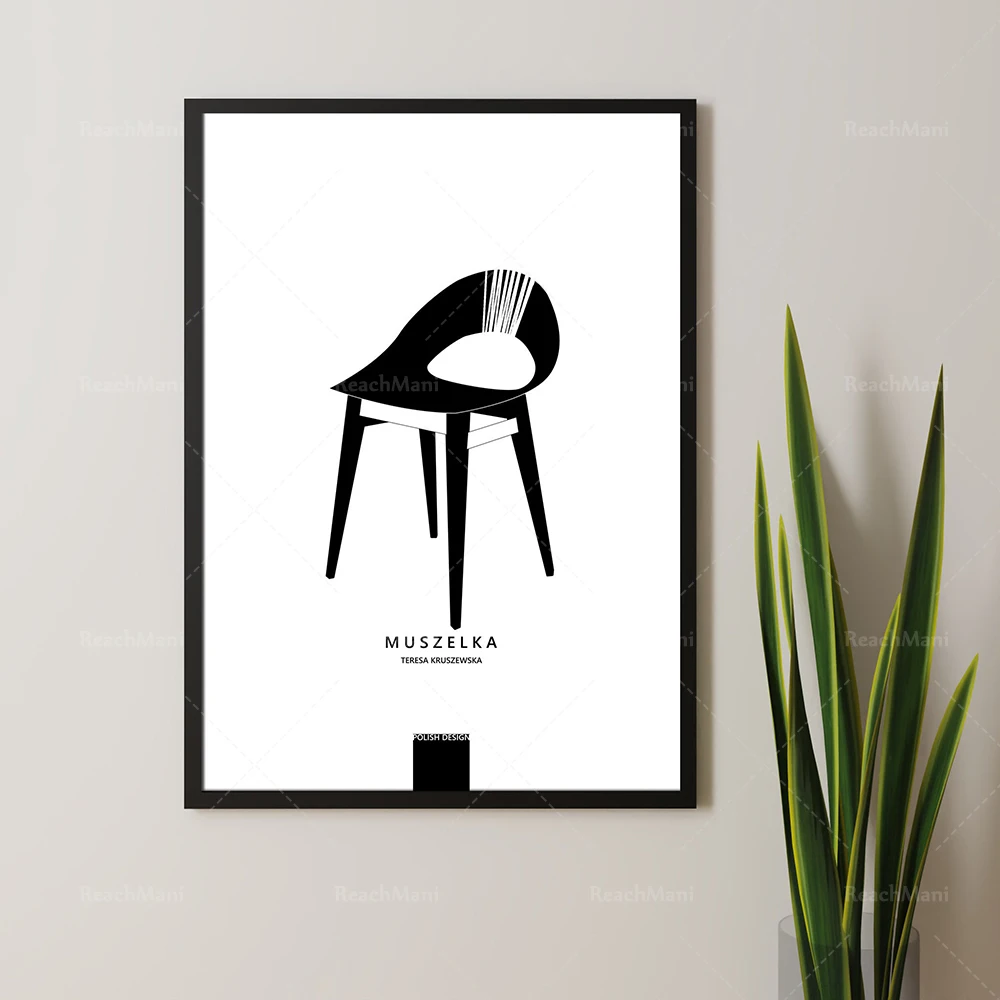 Chaise design iconique polonaise, affiche minimaliste, peinture murale