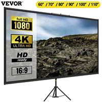 VEVOR 60 70 80 90 100 110 Inch Tripod Projector Screen W/ Stand 16:9 4K HD Portable Home Cinema for Indoor & Outdoor Projection