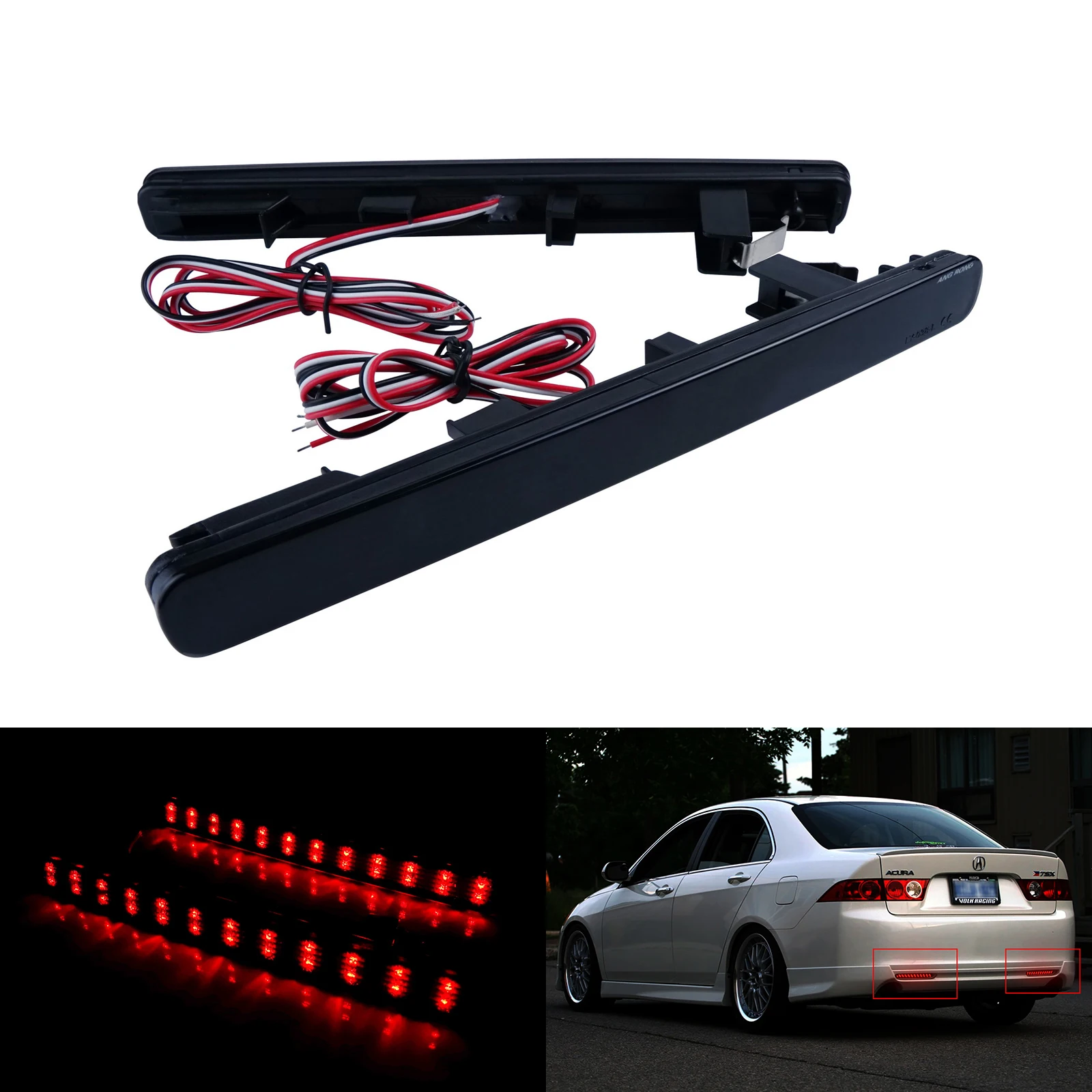 

LED Bumper Reflector Tail Brake Stop Light Black Lens For 2009-14 Acura Honda TSX Sedan