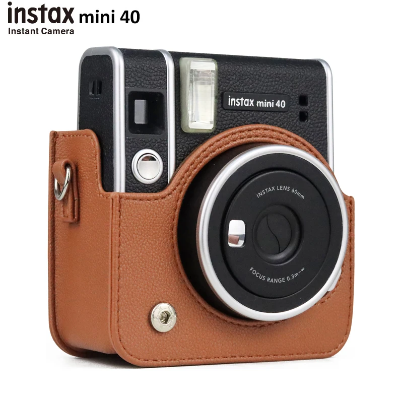 Camera Case for Fujifilm Instax Mini 40 Instant Film Camera, Protective PU Leather Bag/Clear Crystal Cover with Shoulder Strap