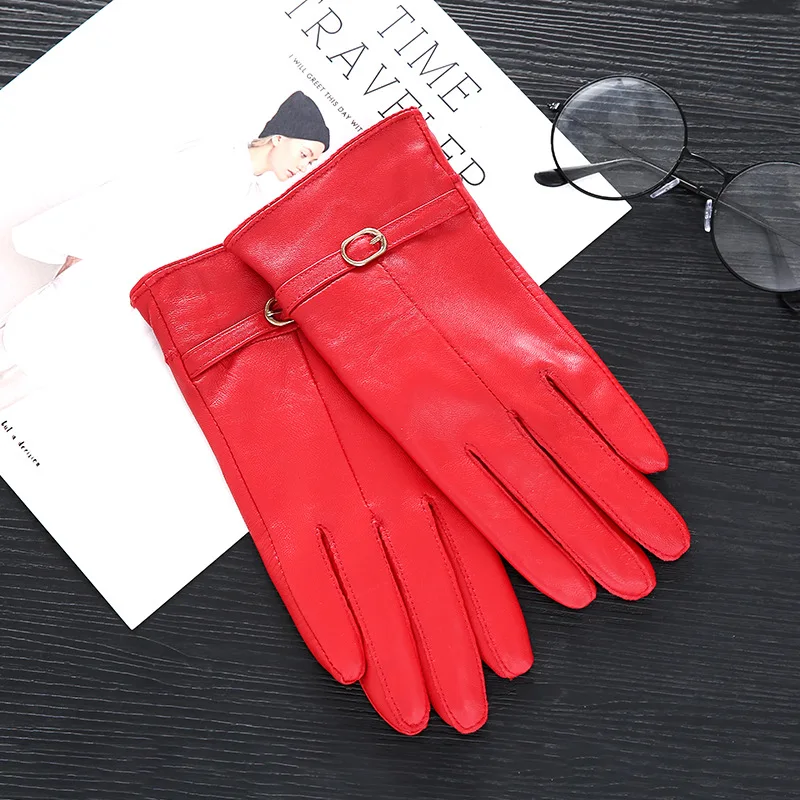 Genuine Sheepskin Gloves for Women, Winter Warm Mittens, 18 Colors, Female, Luxury, S2805