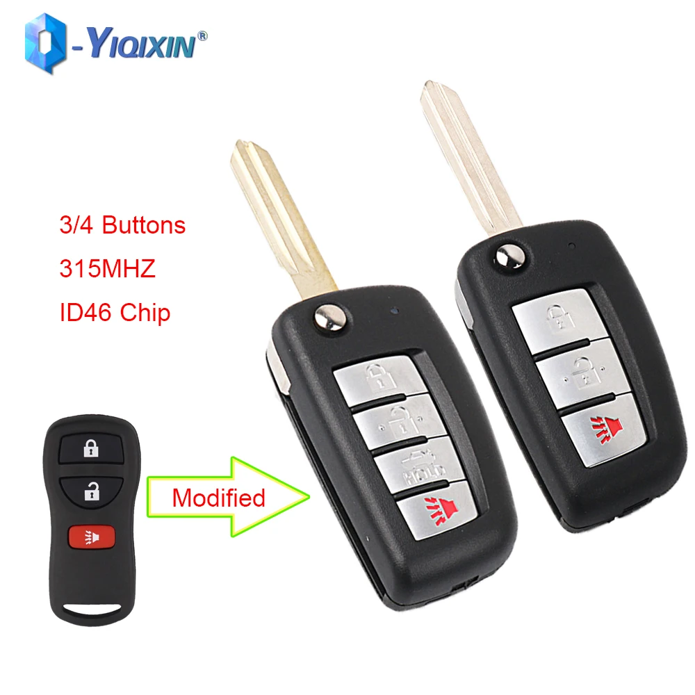 YIQIXIN 315Mhz Modified Folding Smart Control Fob ID46 Chip For Nissan Qashqai Sunny Sylphy Tiida X-Trail Sentr 3/4 Buttons Key