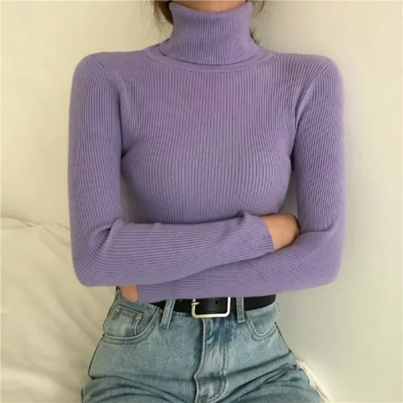 Donna autunno inverno dolcevita pullover tutto-fiammifero manica lunga maglione solido 11 colori nuova donna coreana Slim-Fit maglione stretto