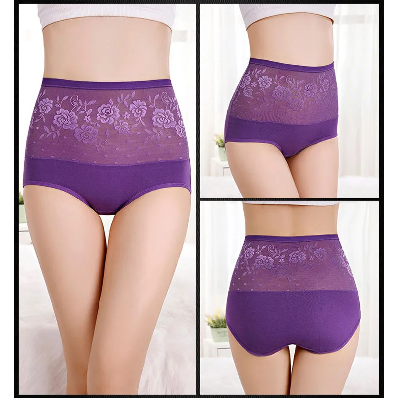 Bragas de algodón de talla grande para mujer, ropa interior Sexy de encaje, bragas de cintura alta, Ceca, Calcinhas transparentes, 3XL, 2 unids/lote