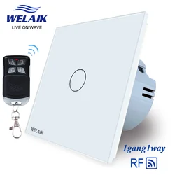 WELAIK 80*80mm EU Standard 1gang1way RF433MHZ Glass-Panel Remote-Control Touch-Switch-Wall Light-Switch AC250V A1913CWR01