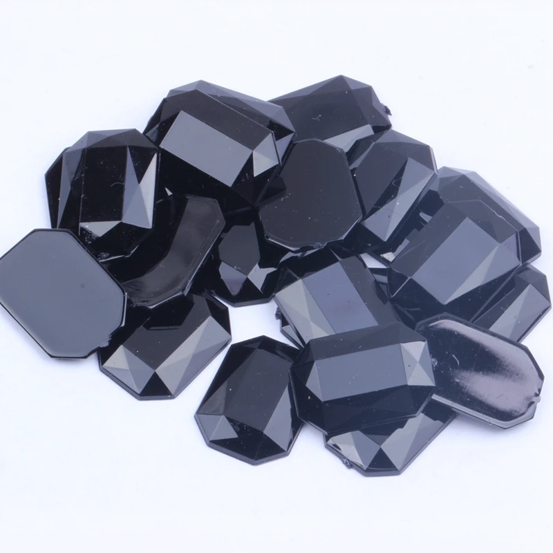 Rectangular Acrylic Rhinestones Flat Facets Many Sizes Flatback Black Glue On Beads For Jewelry Making Decorations