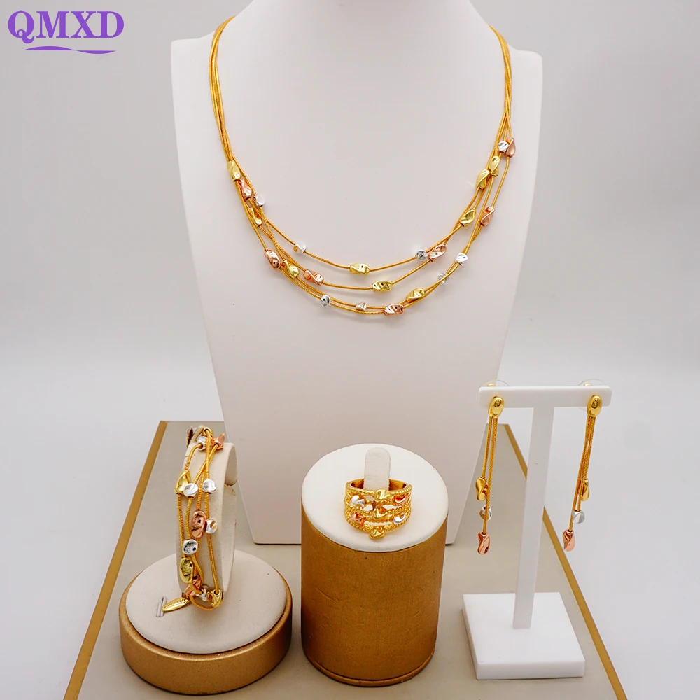 Luxury Dubai Ladies Beads Fashion Jewelry Sets For Women Arabic Wedding Artificial Bridal Brazilian Gold Color Necklace Set