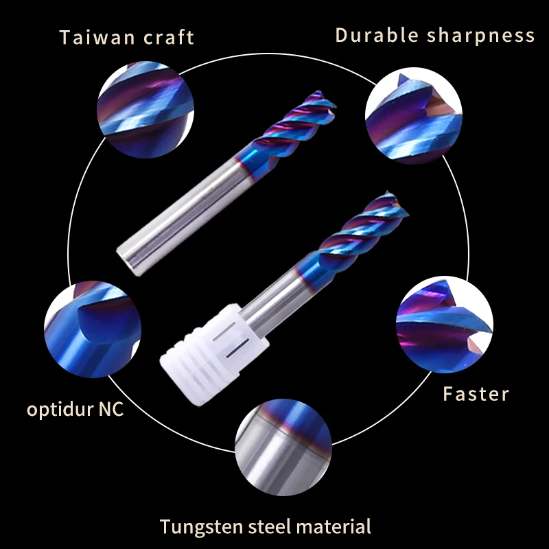 Endmill ตัด HRC65 4 ขลุ่ย 1 มม.12 มม.1.5 มม.2 มม.3 มม.4 มม.5 มม.6 มม.mm 8mm อัลลอยด์คาร์ไบด์ทังสเตนเหล็กเครื่องตัดมิลลิ่ง