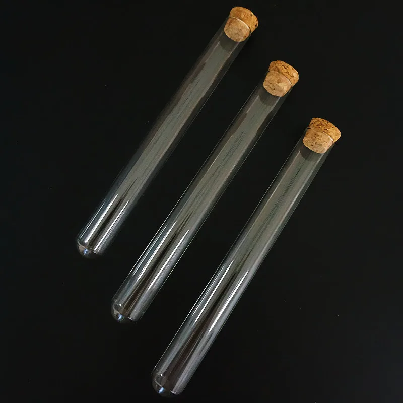 12pcs/lot Length 75/100/150/180mm U-shape Clear Glass test tubes with cork stopper for kinds of Labs/schools glassware