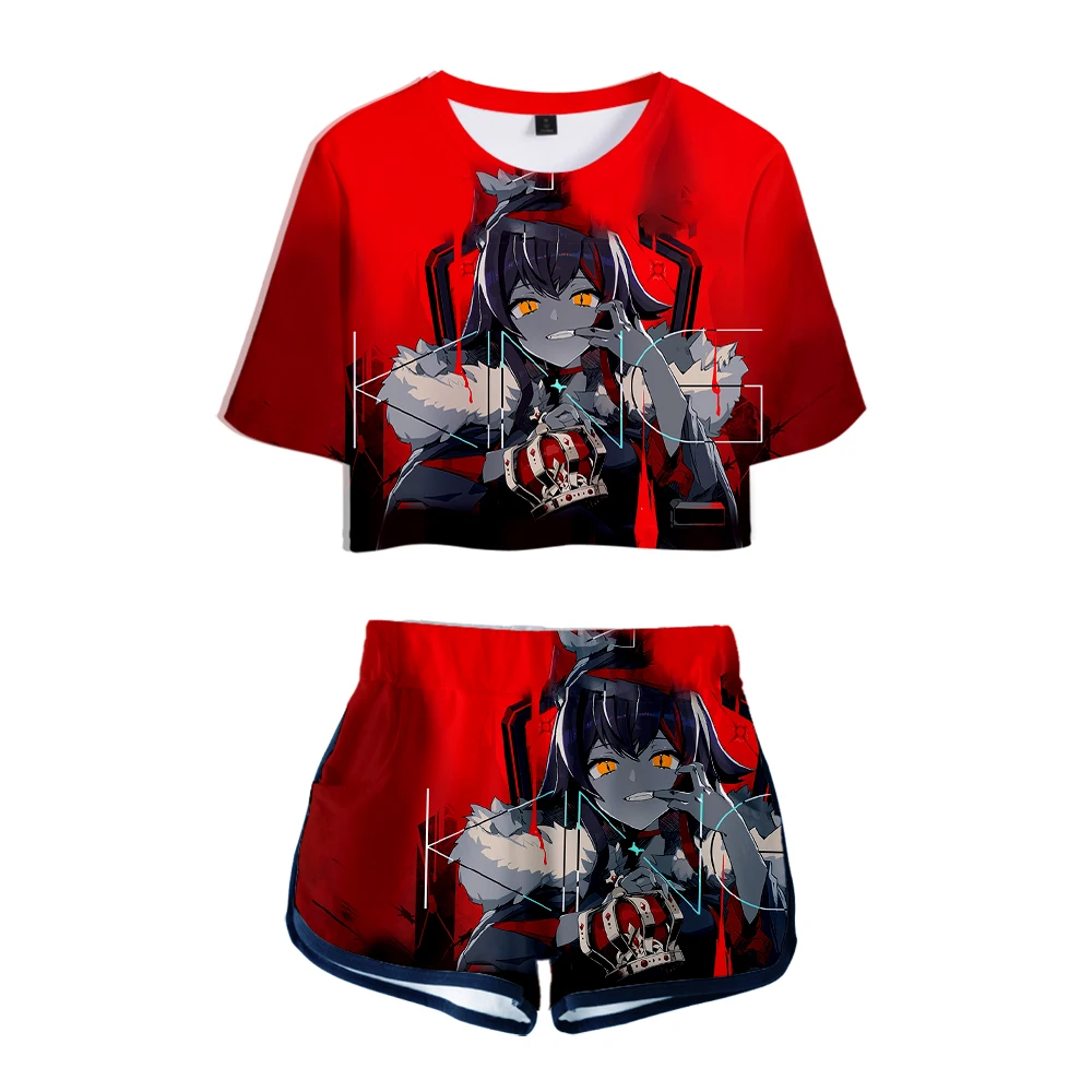 

HOLOLIVE VTuber Ōokami Mio 3D Summer unisex Sets Sexy Short Tops+shorts Elastic Waist Suit Vitality Kawaii Two Piece Sets