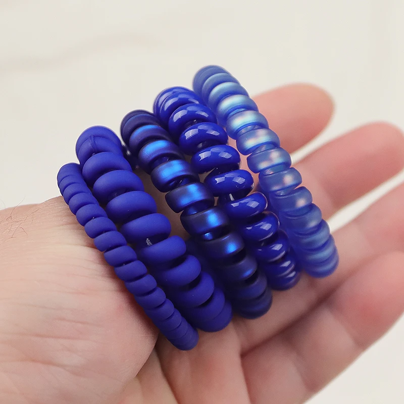 5pcs/Lot Blue Serize Telephone Cord Elastic Ponytail Holders Girls Women Hair Ring Accessories Fashion Hot Tie Gum Headwear