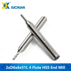 1pc Diameter 2mm 4 Flutes HSS Milling Bit 6mm Shank CNC Router Bit Straight Shank End Mill Metal Milling Cutter