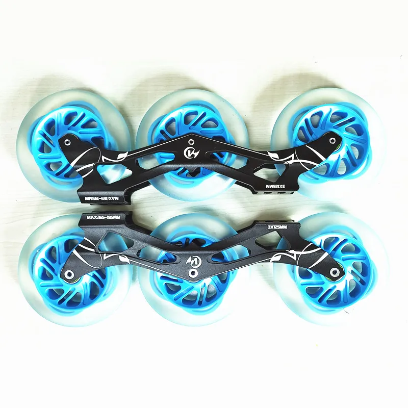 125mm LED Shine Colorful Light 125 Inline Skating Wheels with MC 3-wheels Marathon Street Road Long Distance 3X125mm Speed Base