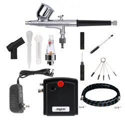 SAGUD Dual-Action Airbrush with Auto Shut Airbrush Compressor Kit for Cake Decor Tattoo Nail Makeup with Spray Gun Cleaning Set