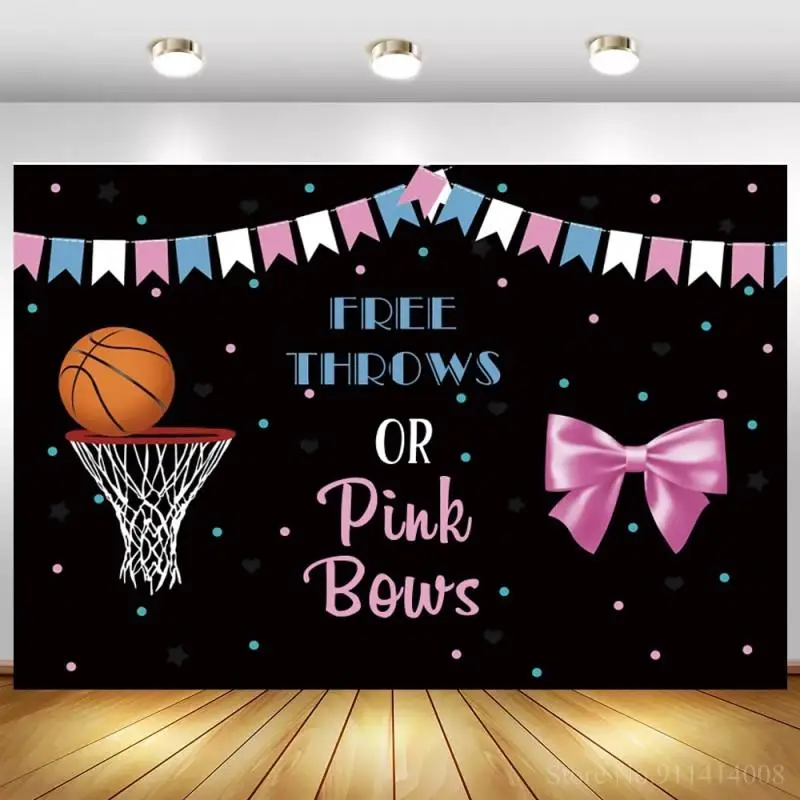 

Free Throws Or Pink Bows Photography Background Black Board Newborn Baby Boy Or Girl Gender Reveal Famliy Party Backdrops