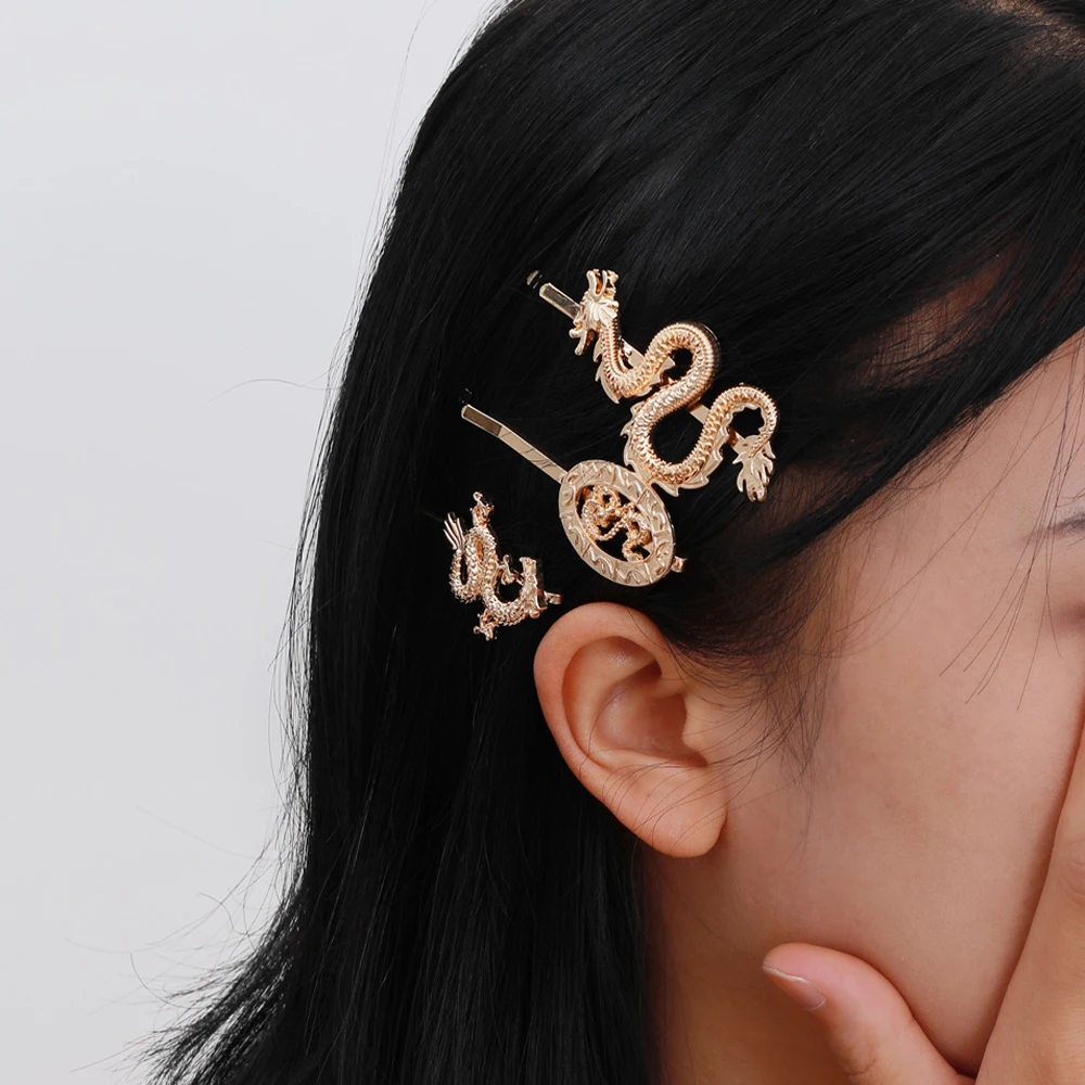 

New Hair Bohemia Hairpin Gold Color Chinese Dragon Shape Lucky Hairwear Hair Best Women Party girl Accessories Wholesale