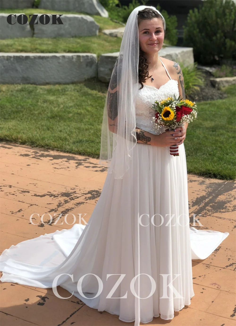 Chiffon Wedding Dresses A-line Sweetheart Lace Beaded Elegant Formal Women Bridal Wedding Gowns CZ05