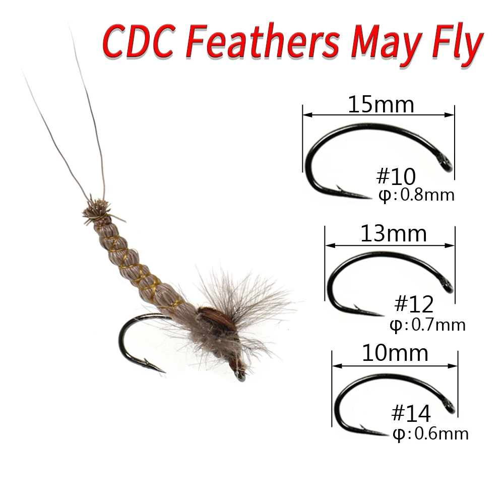 Vampfly 6PCS Deerhair Floating Dry Flies CDC Feathers Mayfly Tying On Barbed Hook For Trout Fishing Lure Baits #10 #12 #14