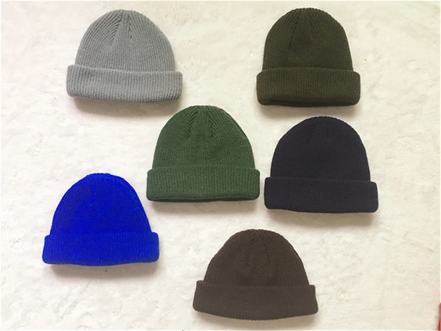 New Fashion Men\'s Beanie Winter Knit Hat Boy Skullcap Sailor Cap Cuffs Retro Navy Short Hat Solid Color Unisex Autumn Warm Cap