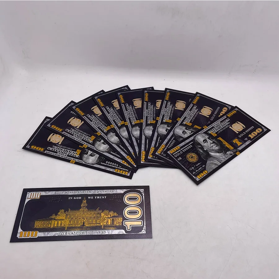 

10Pcs Black Gold Foil USD 100 Commemorative Dollars Banknotes Decor