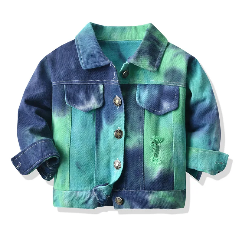 1-10Y Spring Autumn Girls Boys Denim Jacket Coat Kids Casual Denim Clothes New Spring Tie-Dye Long-Sleeved Fashion Denim Jacket image 2