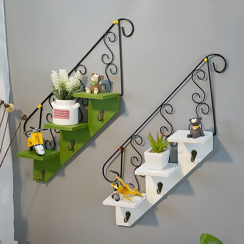 

Staircase wall hanging American style living room flower rack iron shelf wall hanging wall potted doll shelf hook decoration