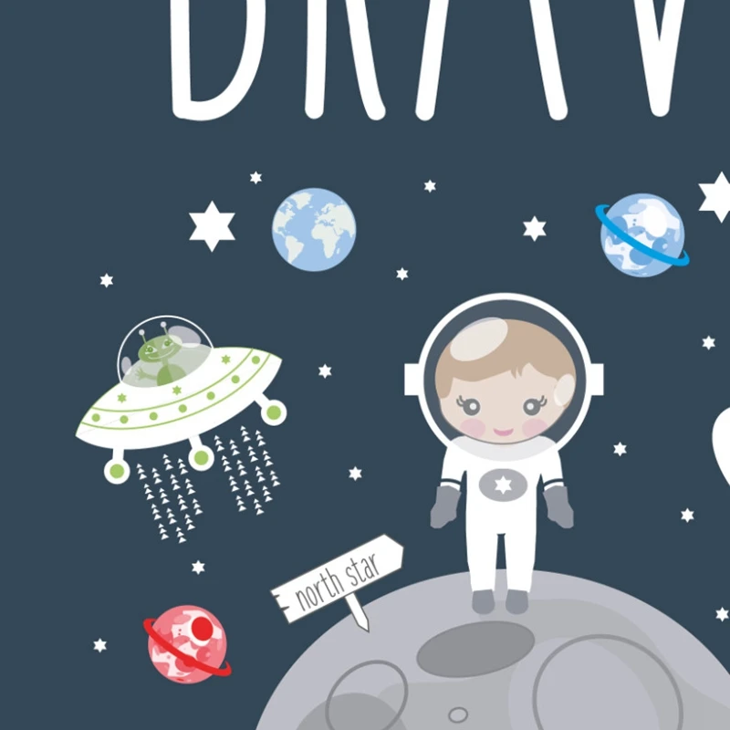 Space Themed Nursery Wall Art Prints Be Brave & Be Kind Quotes Canvas Posters Painting Baby Boy Gift Kids Room Wall Decoration