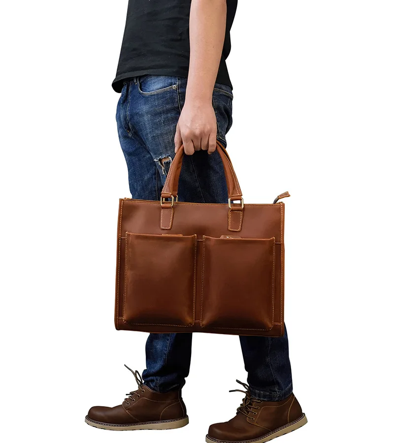 Newsbirds Mens Leather Handbag 15.6 Inch PC Notebook Laptop Briefcase Shoulder Bag 100% Cowhide Man Bag Male Business Bag
