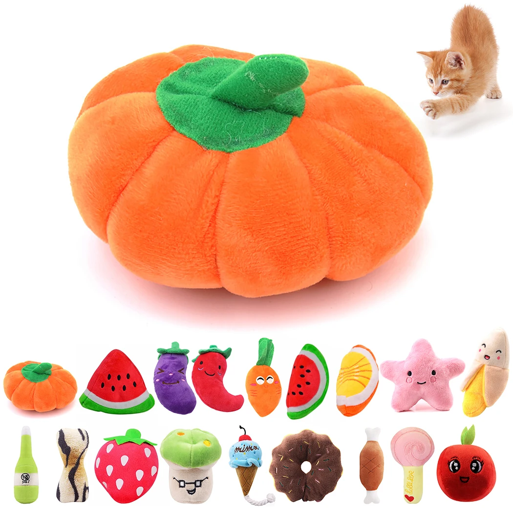 Animals Cartoon Dog Toys Stuffed Squeaking Pet Toy Cute Plush Puzzle For Dogs Cat Chew Squeaker Squeaky Toy For Pet Pumpkin